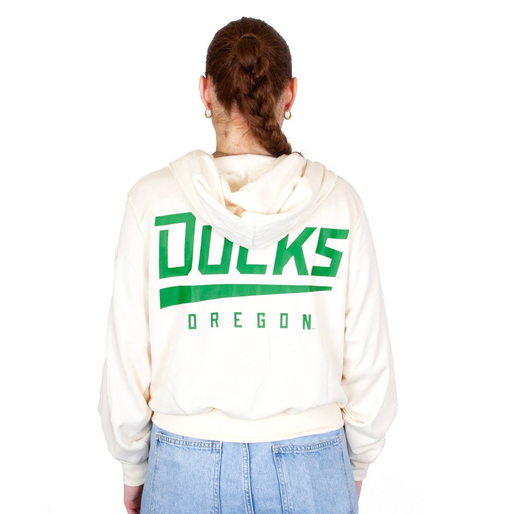 Classic Oregon O, Nike, White, Full Zip, Cotton Blend, Women, Natural, Hoodie, Sweatshirt, 874380